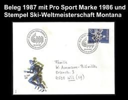 Beleg 1987 Pro Sport, Stempel Montana Skiweltmeisterschaften