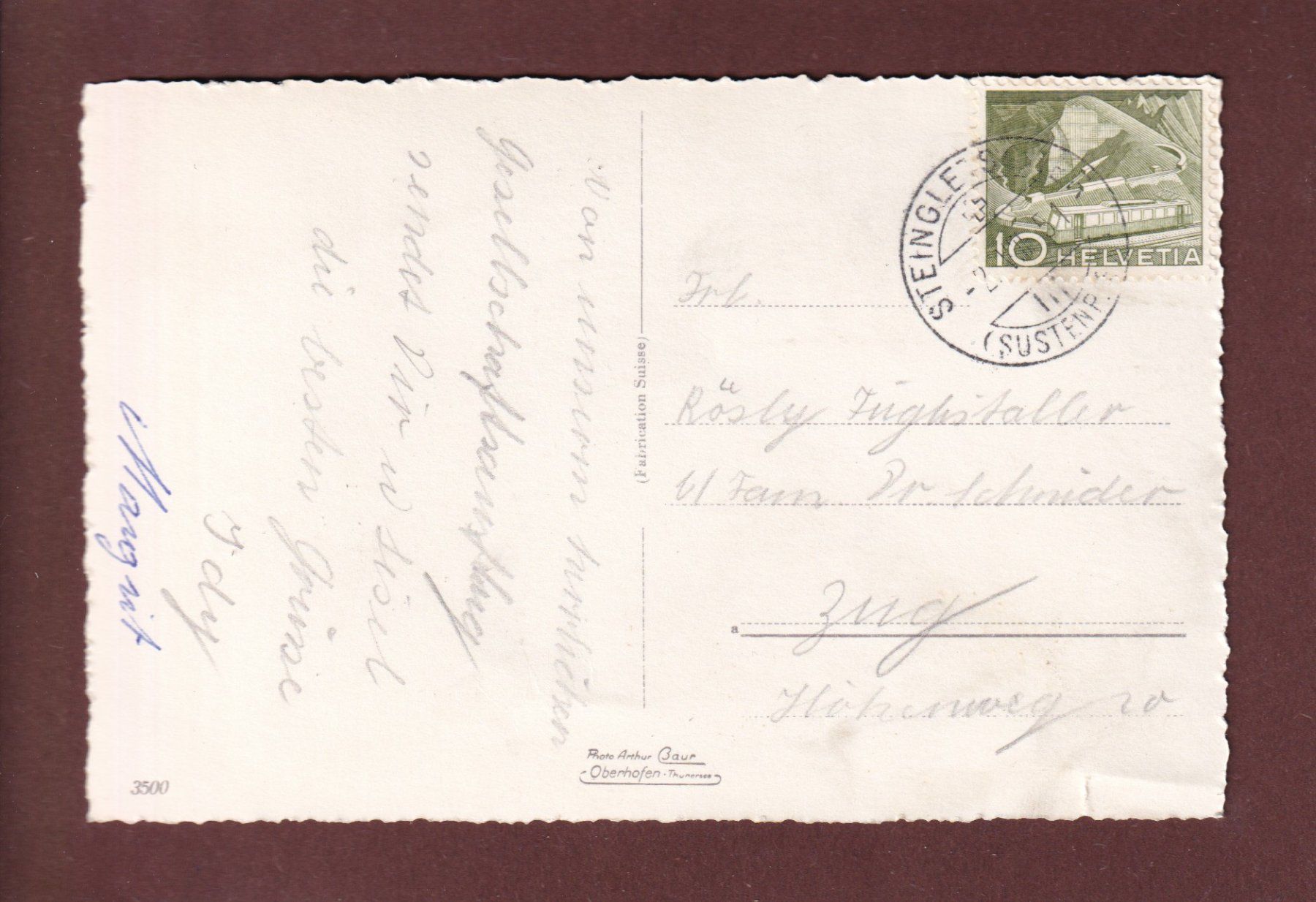 Cartoline postali: Hotel STEINGLETSCHER an der Sustenstrasse - 1951 – Usato da Pully venduto da nicecards 1
