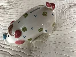 Vintage Sparschwein aus Keramik, Handarbeit