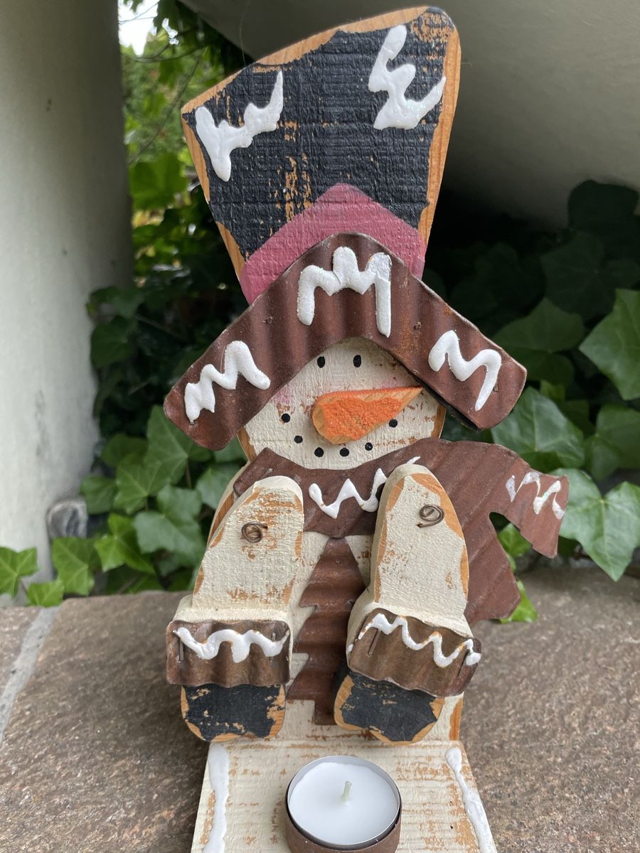 Tutte le decorazioni: Rustic Wooden Snowman Tea Light Holder Decor – Usato da Waedenswil venduto da Paps04 1