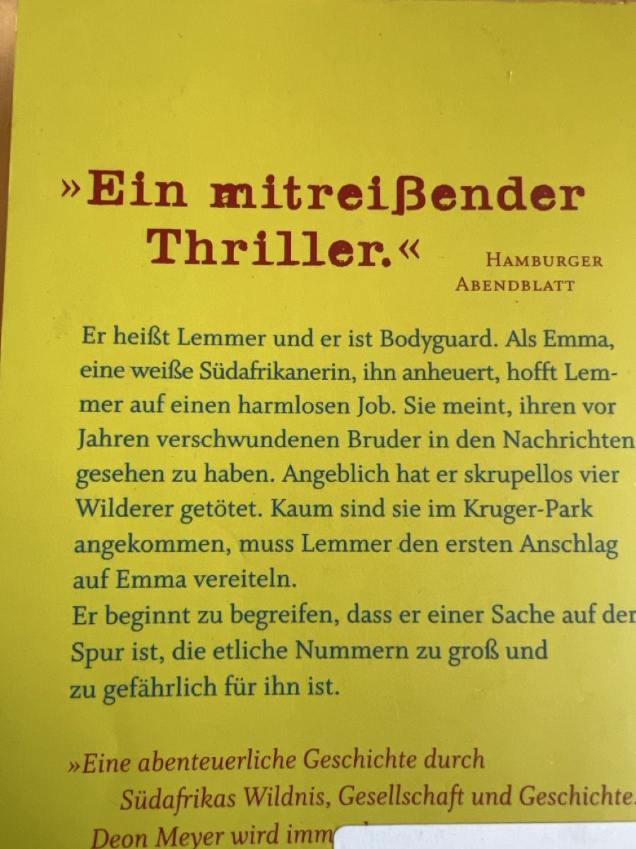 Libri: Thriller "Weisser Schatten" von Deon Meyer – Usato da Burgdorf venduto da Leo16 1