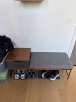 Banc à chaussures et rangement bois gris bon état