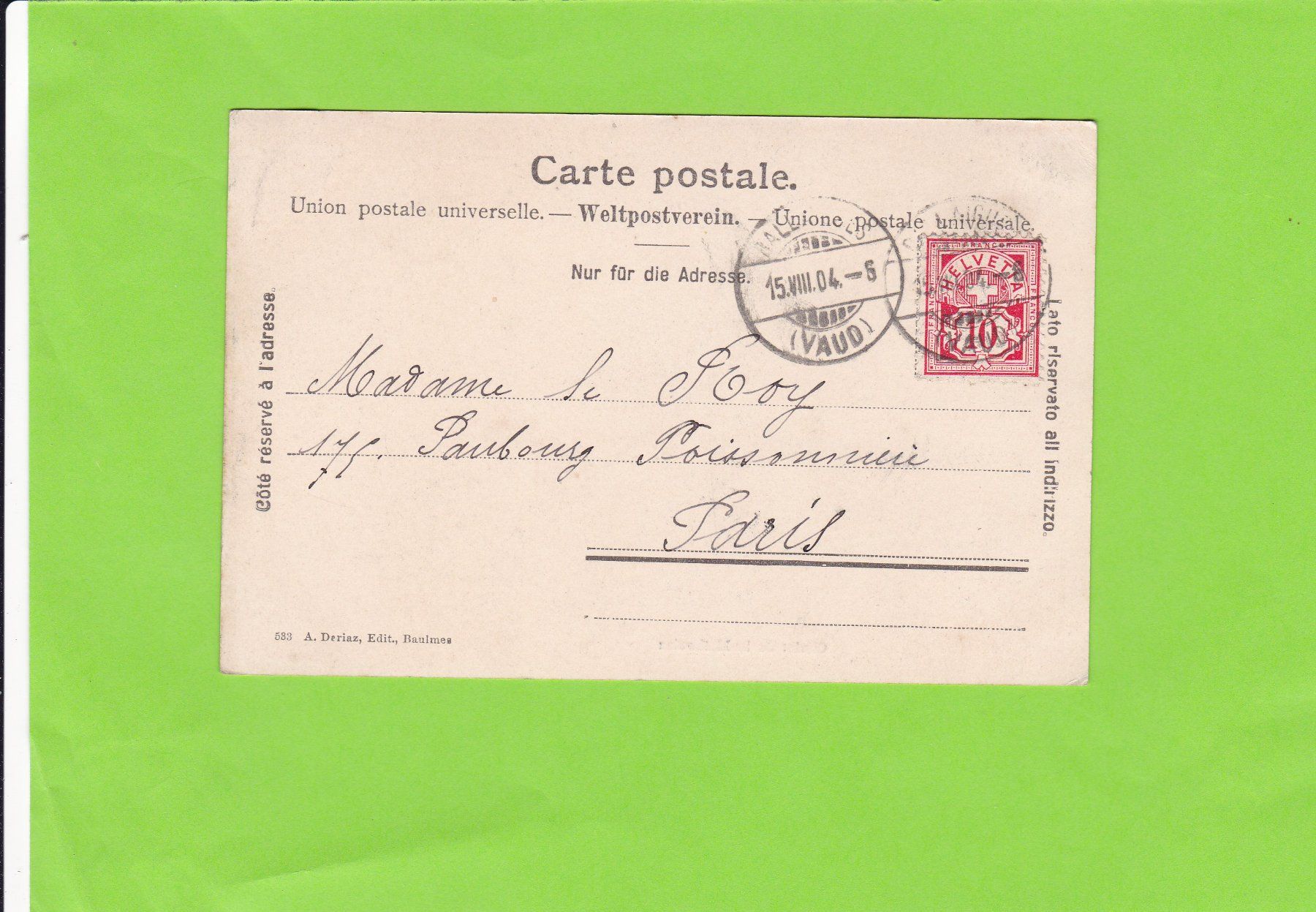 Ansichtskarten: Chalet de la Mathoulaz--1904 – Gebraucht aus St. Peterzell von neckertal 1