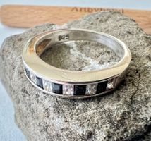 925 Silber Designring schwarze und klare Zirkonia Gr. 58
