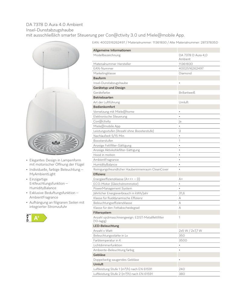 Miele Cappe di aspirazione: 109 Miele Inselhaube DA 7378 D – Nuovo (secondo la descrizione) da Derendingen venduto da Meisterstuecke 1