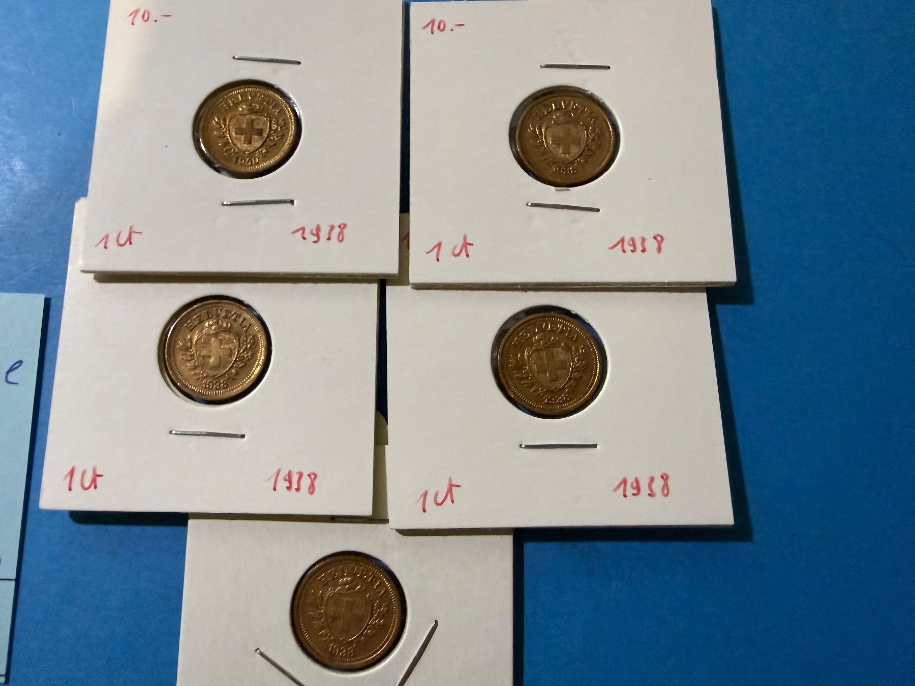 Tutti le monete: SUISSE : 5 X1 CENTIME 1938 - SUPERBE – Usato da genève venduto da GEnumist 1
