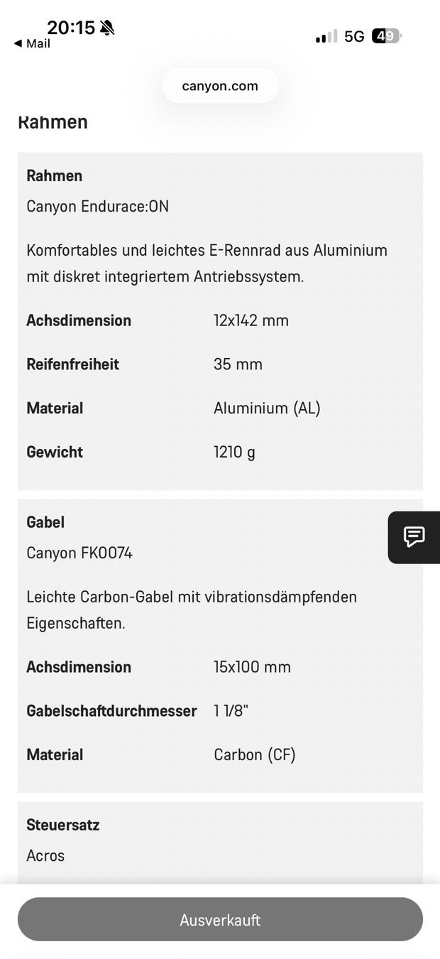 Canyon Velos: Canyon Endurance: ON7 E-Rennrad – Gebraucht aus Galgenen von giwc 7
