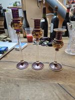 3er Set Kerzenständer Glas Lila Gold Verziert (T)