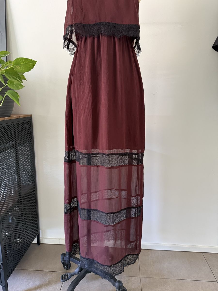 H&M Vestiti: H&M Langes Kleid Bordeaux Spitze elegant Chiffon, Gr. L – Usato da Lugano venduto da rebecca.wardrobe 3