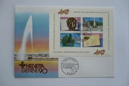 1990 FDC Gedenkblock HELVETIA-90 GE SBK W72