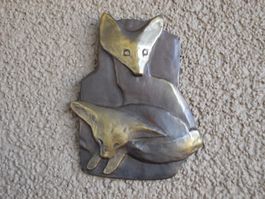 BAG TURGI Bronze Figur Füchse 3D *Wandplakette* Sammelobjekt