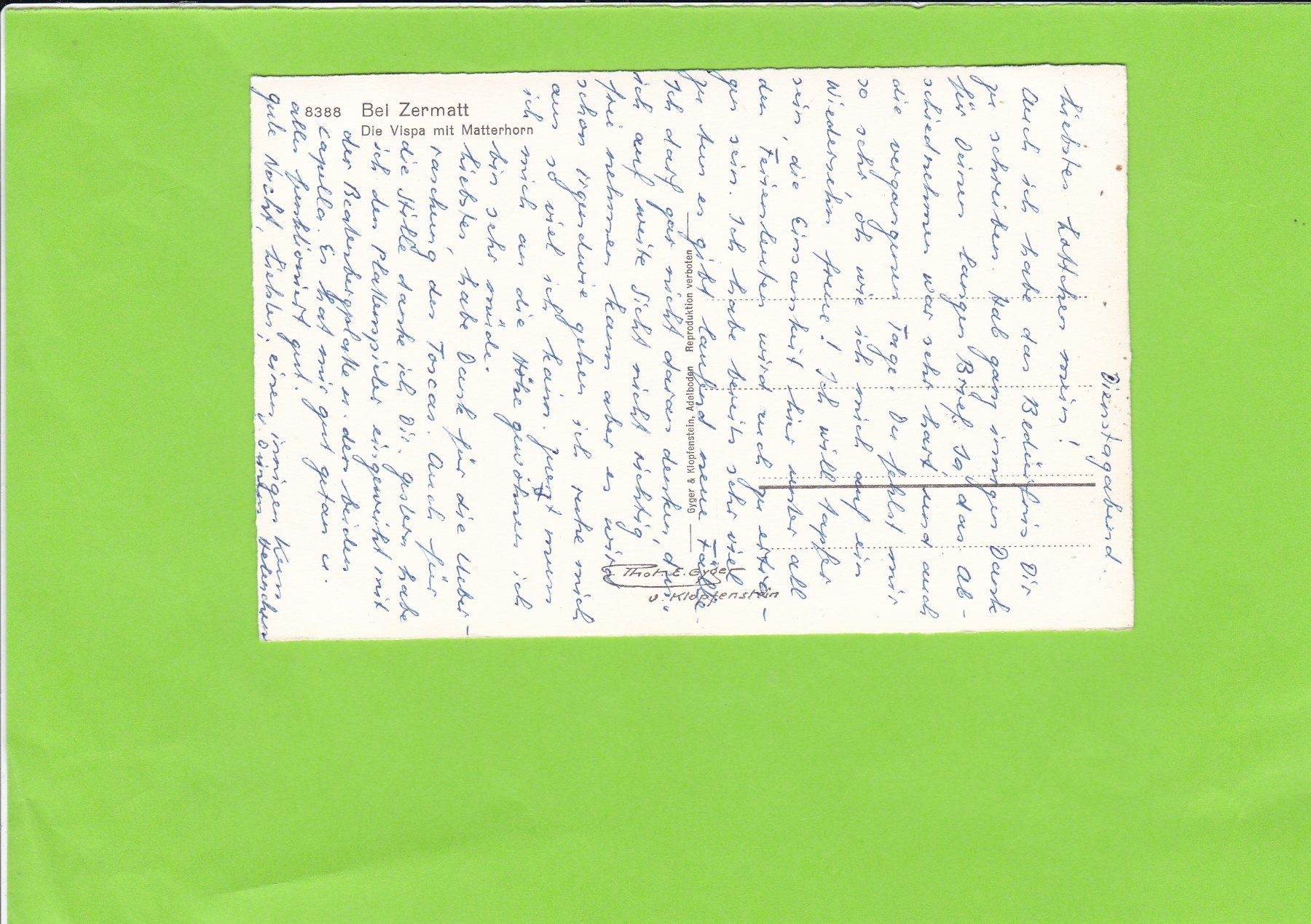 Cartoline postali: 8388 Bei Zermatt, E. Gyger – Usato da St. Peterzell venduto da neckertal 1