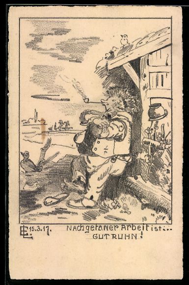 Cartoline postali: Handgemalt: Vermenschlichter Igel ruht s – Usato da Berlin venduto da bartko-reher