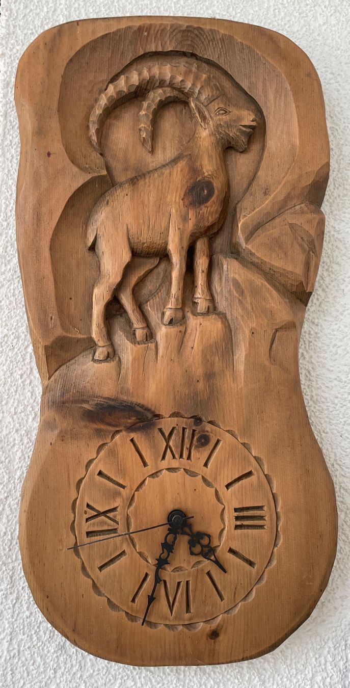 Xilografie: Holzschnitt - Steichbock Uhr – Usato da Kleinlützel venduto da Schatzkiste_Laufen 2