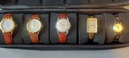 Coffret de voyage avec 5 montres années 60-70 superbes vint.