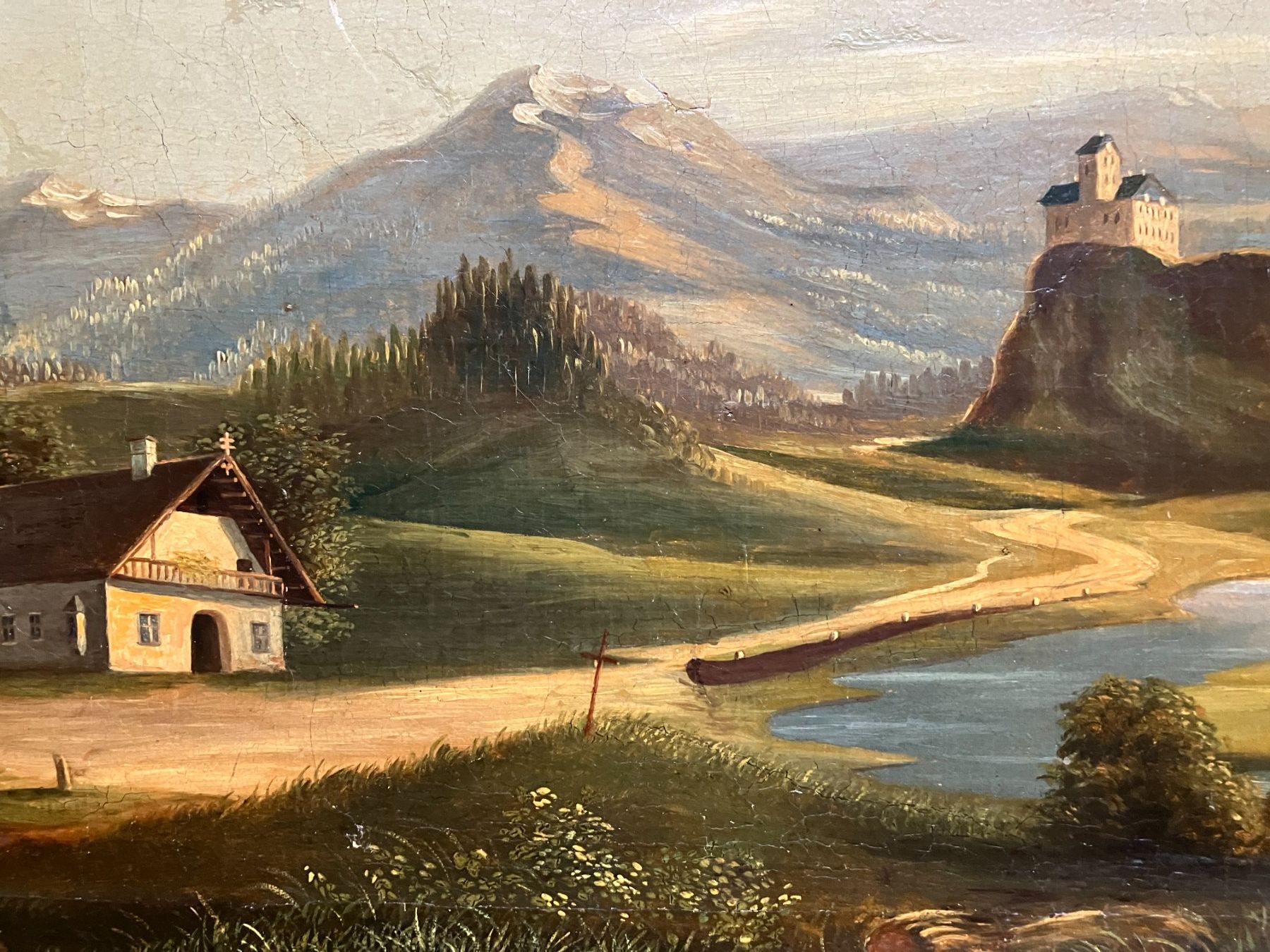 Gemälde: Landschaft mit Burg und Kapelle – Gebraucht aus Männedorf von Amleto3 4
