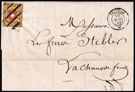 RAUTE von YVERDON 1851 aus sauberem BRIEF +Attest: T.1 A2-LU