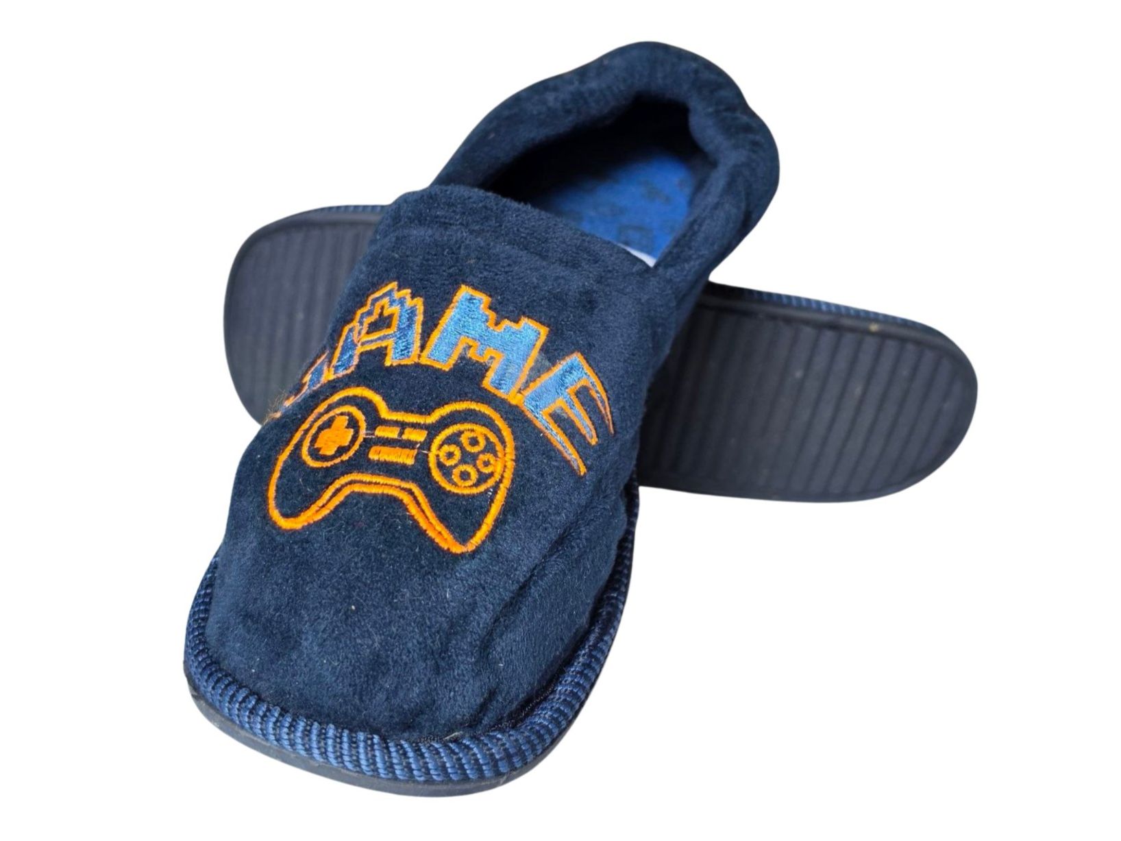 Scarpe per ragazzi: Kinder Pantoffeln Dunkelblau Grösse 38 "Game Over" – Usato da Meiringen venduto da Sell-My-Things 1