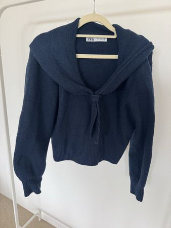 Zara Sailor Collar Knit Sweater Navy Blue Size M