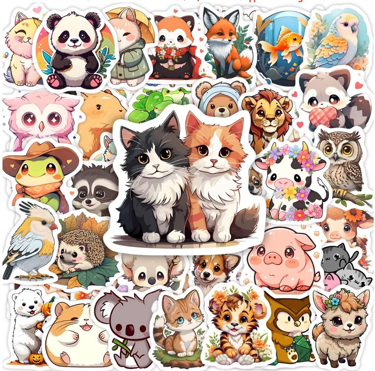 50 Stk. Sticker Aufkleber - Süsse Tiere (Neu und originalverpackt) in ...