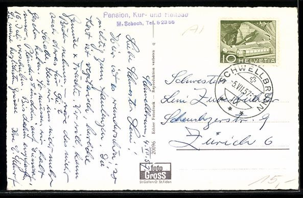 Cartes postales: AK Schwellbrunn, Mit Säntiskette, 1957 – D'occasion à Berlin par bartko-reher 1