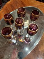 6er Set Weingläser Rubinrot mit Goldrand 10cm hoch