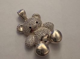 925 Sterling Silver Teddy Bear Cubic Zirconia 3D