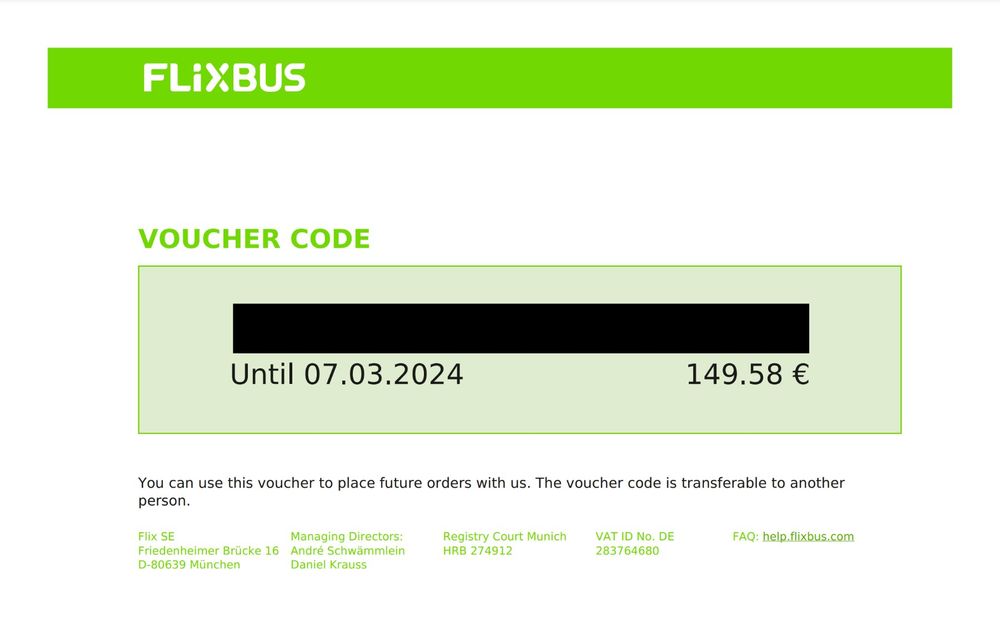Bon FlixBus EUR 149.58 valide jusqu