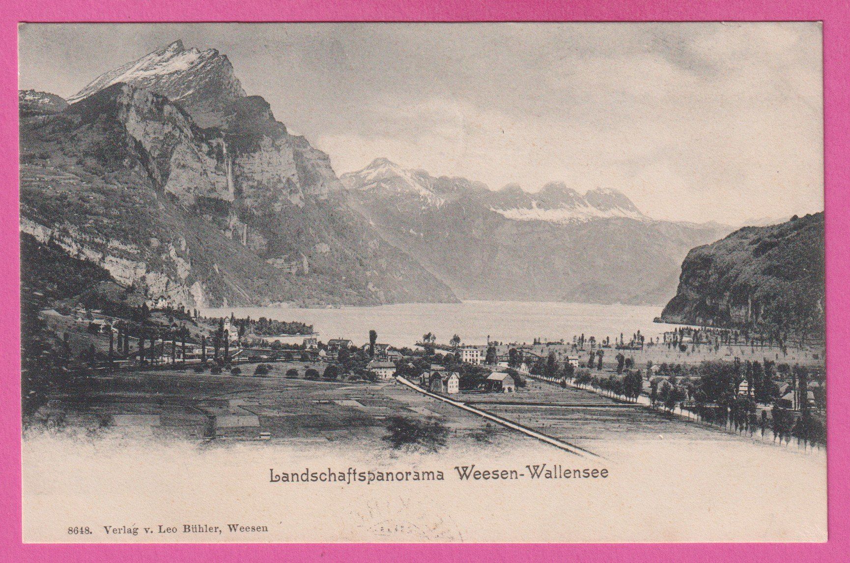 Cartoline postali: Landschaftspanorama Weesen Wallensee / Walensee gel 1902 – Usato da Einsiedeln venduto da dillie