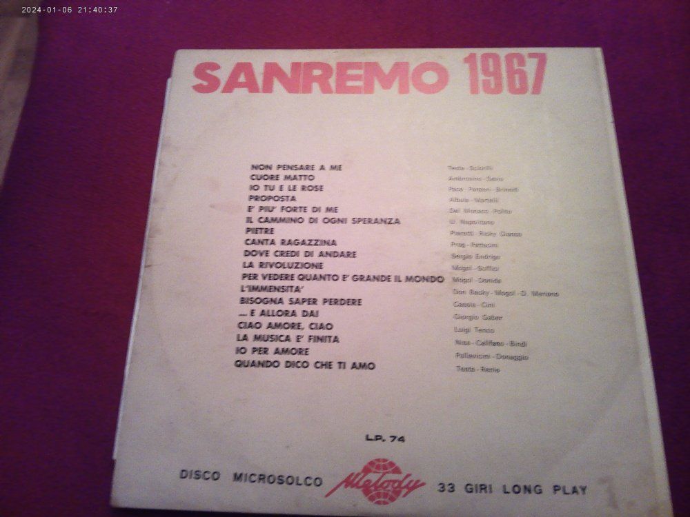 Dischi in vinile: Original Sanremo 1967 Schallplatte - VERLAG -  MELODY – Usato da Volketswil venduto da nemo2000 1
