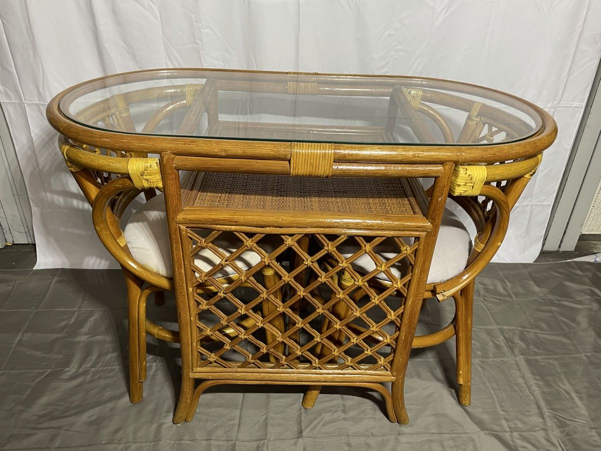 Set di tavolo e panche: Vintage Superbe Ensemble rotin et bambou – Usato da Genève venduto da monica24