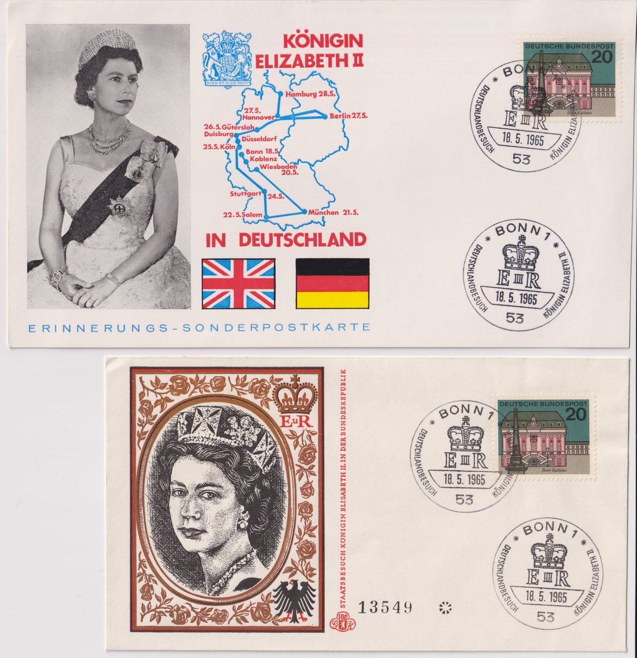 Tutti i francobolli: BRD, 7 Belege K.Adenauer und Elizabeth II – Usato da Bellach venduto da qsearch