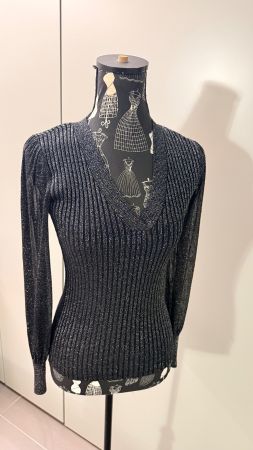 Damen Pullover Morgan glitzer V-Ausschnitt schwarz Grösse S