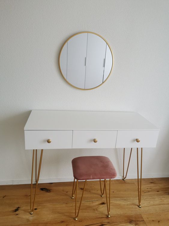 Mondeer Schminktisch Mit Spiegel & Hocker - 3 Farben LED Beleuchtung Weiß/Gold