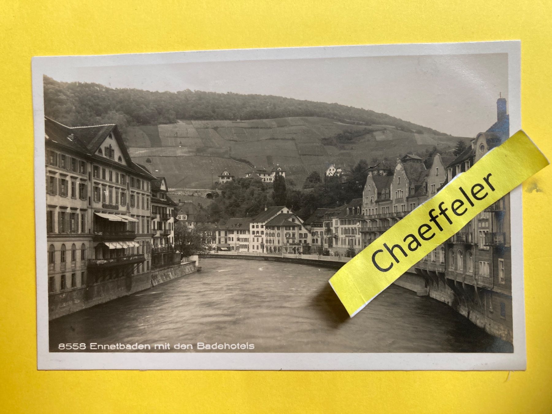 Cartoline postali: 1925 8558 Ennetbaden mit den Badehotels – Usato da Zürich venduto da Chaeffeler