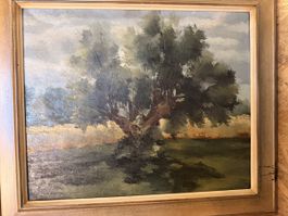 Ölgemälde Landschaft mit Baum signiert und gerahmt