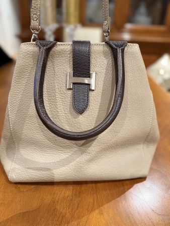 Handtasche Leder beige braun mit Tragegriffen gebraucht