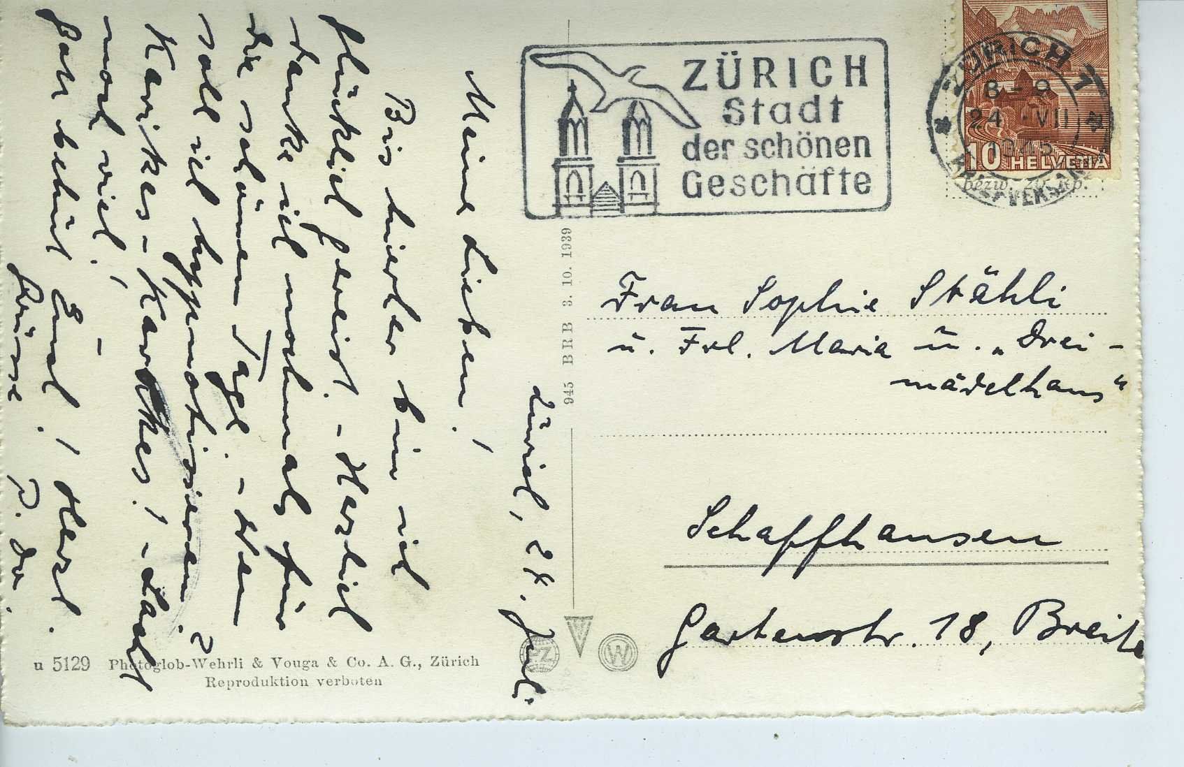 Ansichtskarten: Zürich und die Alpen – Gebraucht aus Schleitheim von Pmschlaate 1