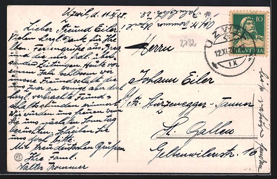 Cartoline postali: Uzwil, Ortsansicht mit Bahnhof und Sänt – Usato da Berlin venduto da bartko-reher 1