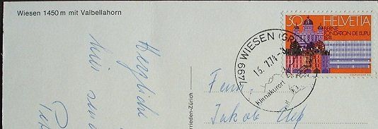 Cartoline postali: WIESEN mit Valbellahorn – Usato da Jona venduto da philajona 1