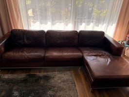 Ecksofa Leder braun mit Recamiere gebraucht Zustand