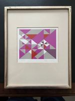 Lithographie gerahmt abstrakt rosa pink grau signiert num.