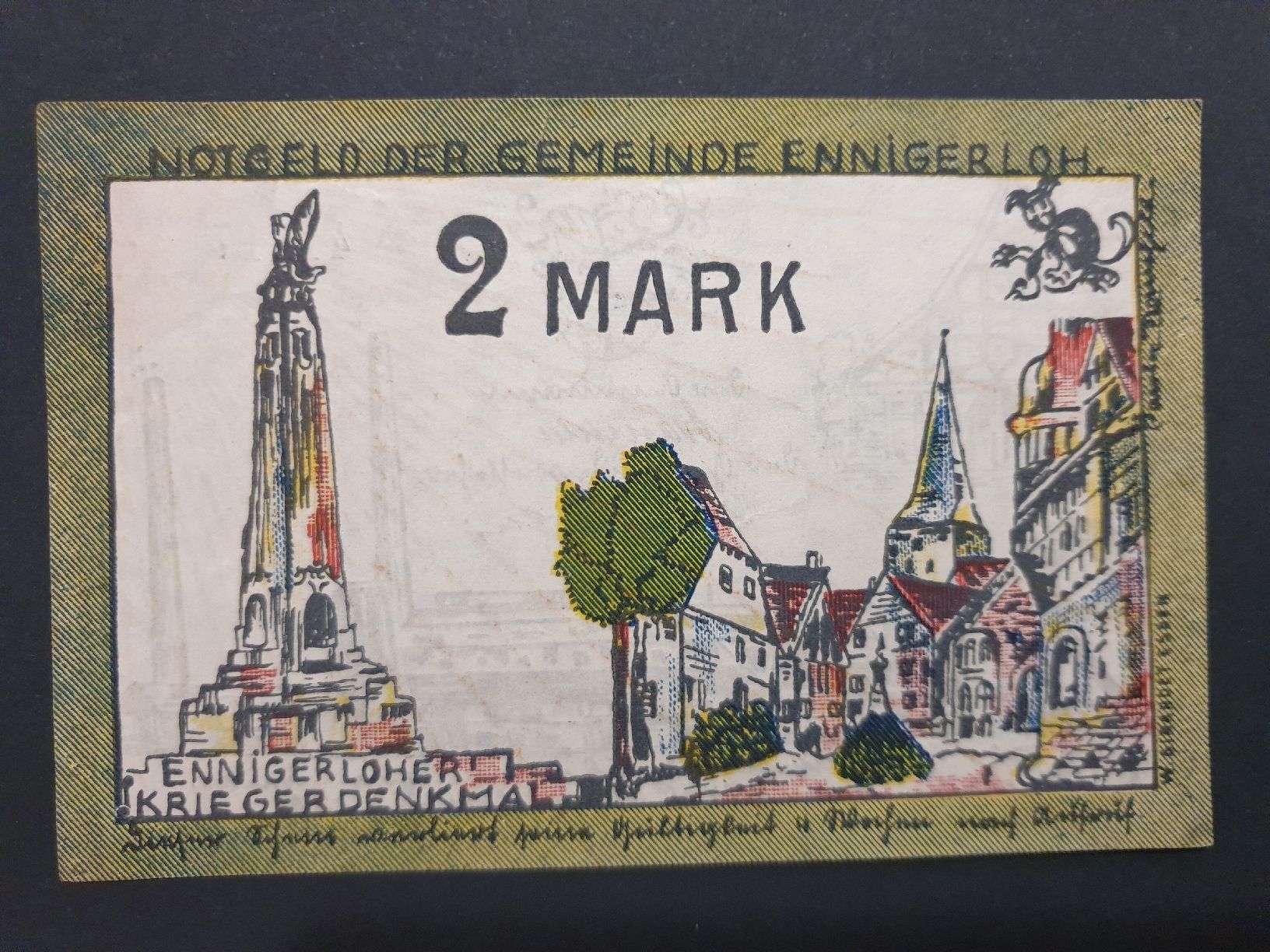Banknoten: D.R Notgeld Ennigerloh 1921 2 mark – Gebraucht aus Versoix von rucio 1