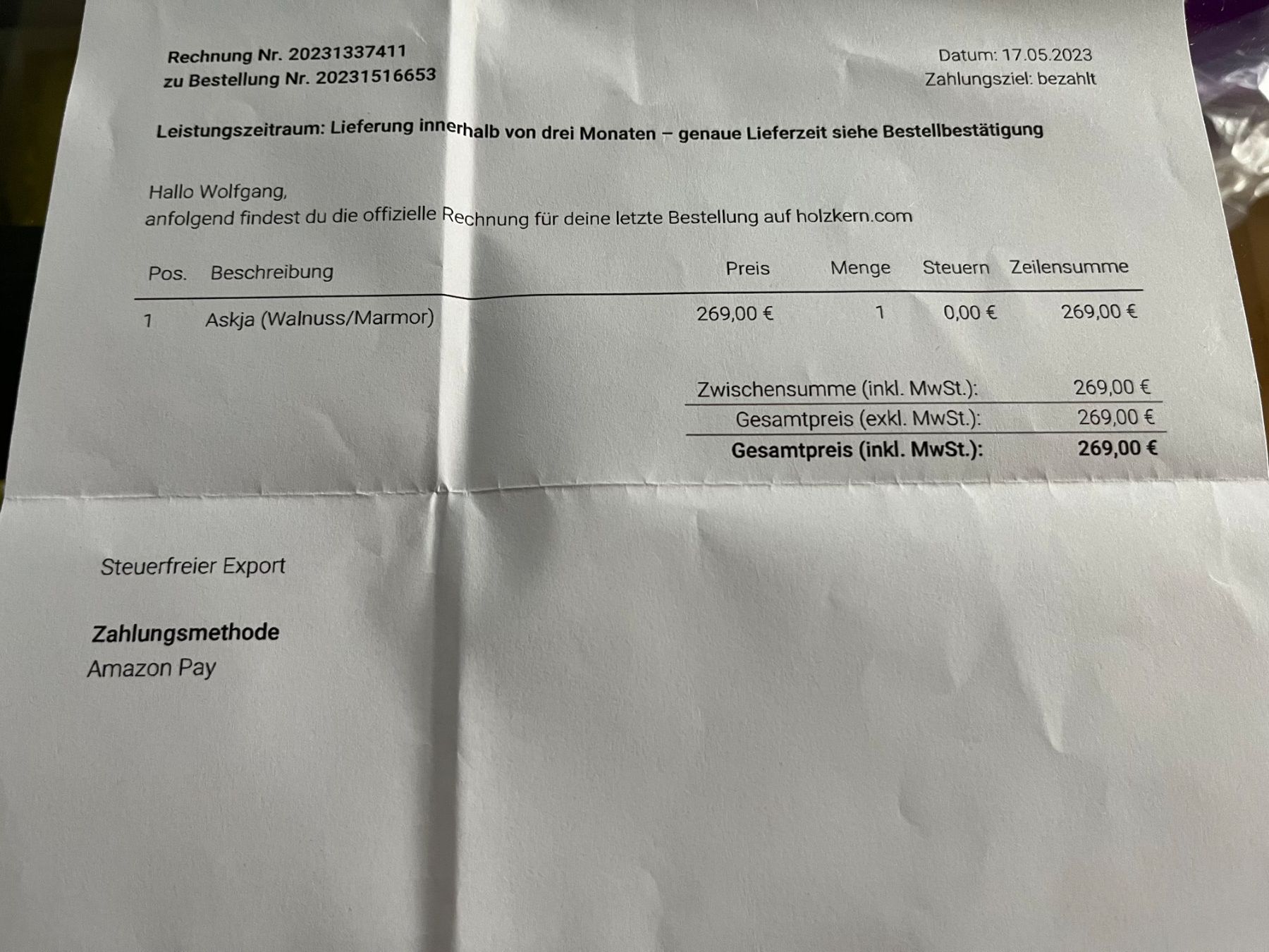Orologi: Holzkern Askja Walnuss/Marmor – Usato da St. Gallen venduto da fabio813 1