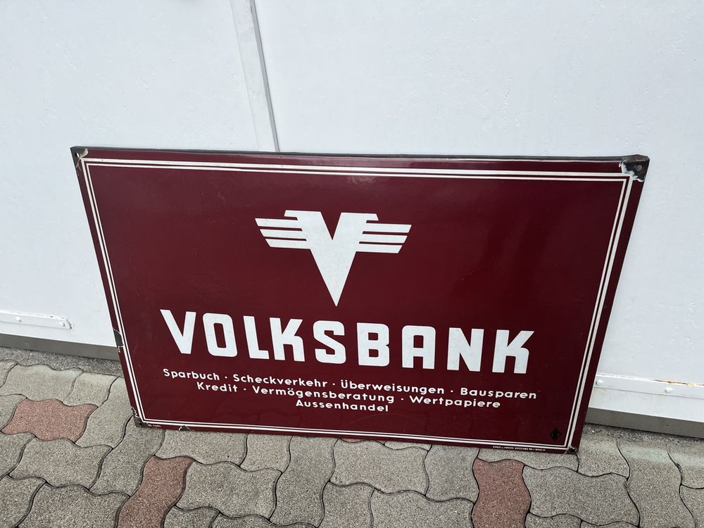 Insegne: Riesiges Email Emaille Schild Volksbank 50er Jahre 117x78 cm – Usato da Hefenhofen venduto da n0rt0n