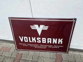 Riesiges Email Emaille Schild Volksbank 50er Jahre 117x78 cm