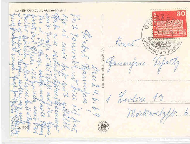 Cartoline postali: Oberägeri - Ländli + 1969 – Usato da Emmenbrücke venduto da teestube 1