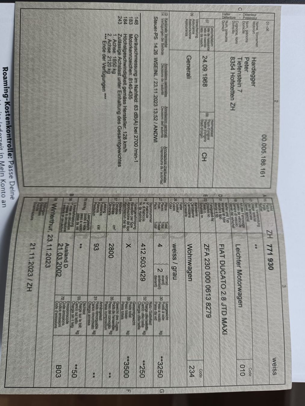 Fiat Veicoli da campeggio: Fiat Ducato 2.8 JTD Maxi Wohnwagen – Usato da Wallenwil venduto da tob_bww2 8