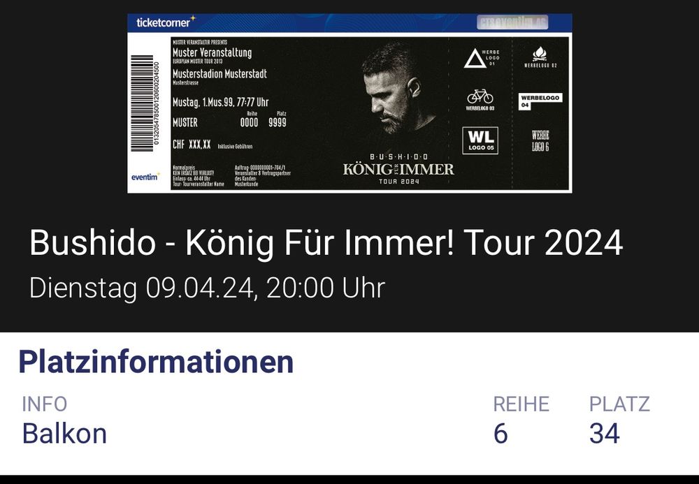 Bushido, König für Immer, Zürich, Ticket Sitzplatz Kaufen auf Ricardo