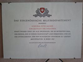 Schweizer Armee Militär Beförderungs Urkunden 